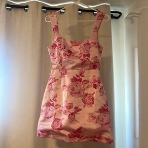 Lulus Brighter Side Pink Floral Satin Jacquard Mini Dress